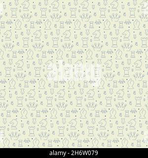 Seamless pattern with chess pieces. Texture with different elements in doodle style. Stock Vector