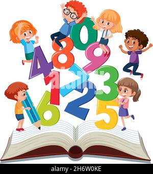 Children learning math with tools on book isolated illustration Stock Vector