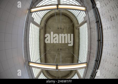 Wide angle view of an skylight inside of the Bayview Subway Station part of the Toronto Transit Commission or TTC.Nov. 18, 2021 Stock Photo