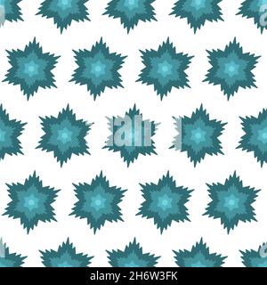 Symmetrical blue turquoise flowers fantasy seamless pattern, wallpaper wrapping textile design vector illustration Stock Vector