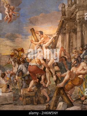 ROME, ITALY - AUGUST 27, 2021: The Crucifixion of st. Andrew the apostle in church Basilica di Sant Andrea della Valle by Mattia Preti (1613 - 1699) Stock Photo