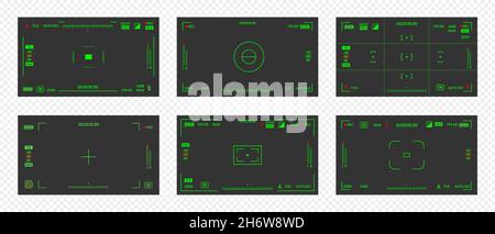 Camera viewfinder night vision video or photo frame recorder flat style design vector illustration set. Stock Vector
