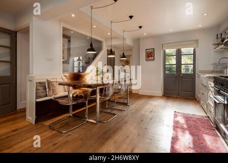Cambridge, England  - October 28 2019 - Beautiful quality kitchen within the basement of a substantial Victorian era townhouse. Stock Photo