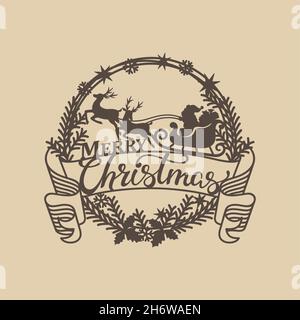 Christmas Wreath vector. Christmas door hanger for laser cut, paper cut or decal. Christmas decoration vector file. Christmas ornaments files for cut. Stock Vector