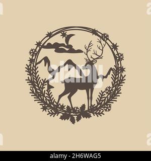 Christmas Wreath vector. Christmas door hanger for laser cut, paper cut or decal. Christmas decoration vector file. Christmas ornaments files for cut. Stock Vector