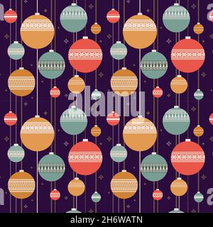 Vector decorative seamless pattern with Merry Christmas and Happy New Year. Christmas balls. Holiday background illustration design repeat ornament. Stock Vector