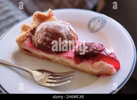 Sugar plum and buttermilk tart at the Lighthouse Cafe, North Ronaldsay, Orkney, Scotland Stock Photo