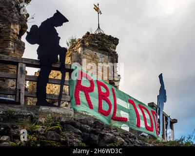 Poppy display marking the 100th anniversary of the Royal British Legion in 2021 at the Castle in  Knaresborough Yorkshire England Stock Photo