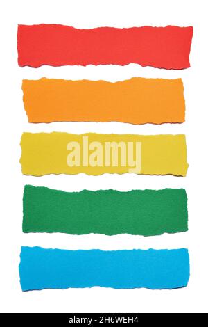 Collection of multicolored paper stripes with torn edges isolated on white background Stock Photo