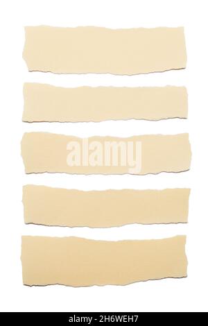 Collection of beige paper stripes with torn edges isolated on white background Stock Photo