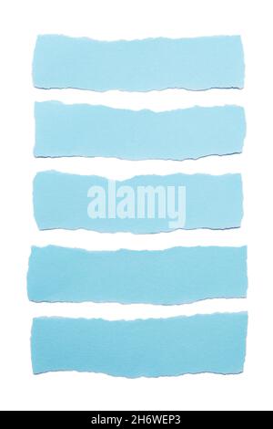 Collection of blue paper stripes with torn edges isolated on white background Stock Photo