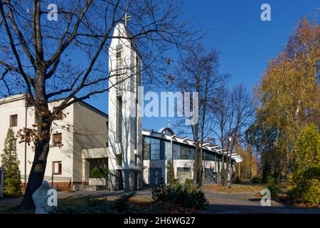 Modern church in Katowice (SL) on a sunny autumn day. Stock Photo