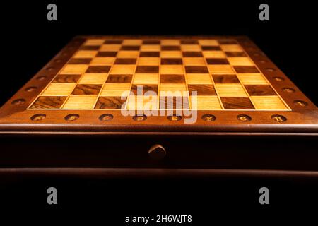 Chess box on a dark background. Chess field. Stock Photo