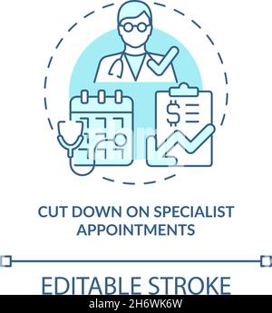 Cut down on specialist appointments blue concept icon Stock Vector