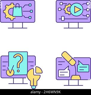 Engaging with digital technology RGB color icons set Stock Vector