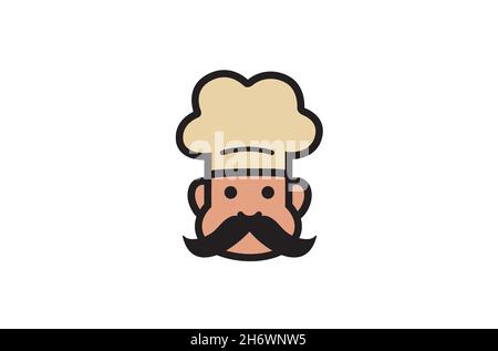 Creative Cute Chef Head With Moustache Logo Design Symbol Vector Illustration Stock Vector