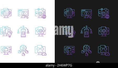 Digital literacy skills gradient icons set for dark and light mode Stock Vector