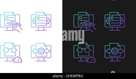 Proficiency in document management gradient icons set for dark and light mode Stock Vector