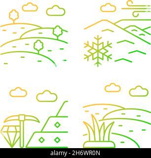 Land diversity gradient linear vector icons set Stock Vector