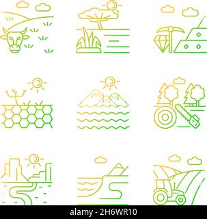 Industrial land gradient linear vector icons set Stock Vector