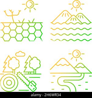 Diverse landforms gradient linear vector icons set Stock Vector