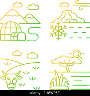 Climate zones gradient linear vector icons set Stock Vector