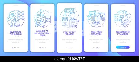 Implement technology steps onboarding mobile app page screen Stock Vector