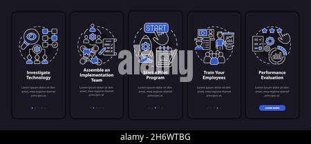 Technology execution steps onboarding mobile app page screen Stock Vector