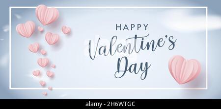 Valentine heart flying on blue background. Vector love postcard for Valentine's Day greeting card design. Stock Vector