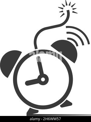 Alarm clock shaped bomb. Time bomb. Deadline concept. Flat style icon. Isolated on white background. Stock Vector