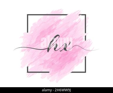 calligraphic lowercase letters H and X are written in a solid line on a colored background in a frame. Simple Style Stock Vector