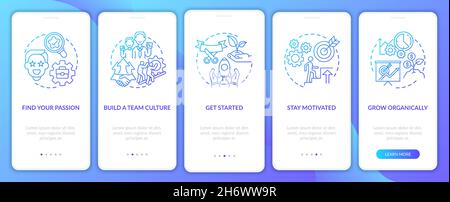 Steps to start social enterprise blue gradient onboarding mobile app page screen Stock Vector