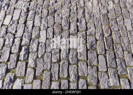 old stone pavement background, abstract pavement, large cobblestones, old road texture. Rough textured surface. Background for blank or graphic resour Stock Photo