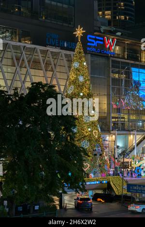 The Christmas tree in front of the centralworld shopping mall in Bangkok, Thailand Stock Photo