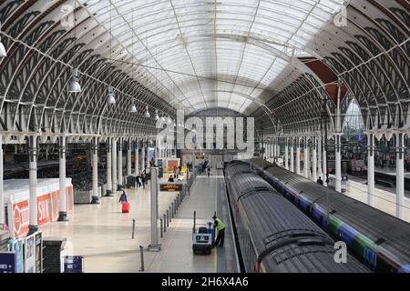 A view of Paddington Station in London, one of the great railway stations of the world, designed by Brunel. Stock Photo