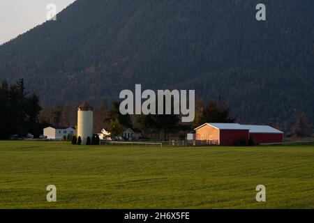 Traditional farm structure in the lower Fraser Valley in the city of Yarrow, BC. Stock Photo