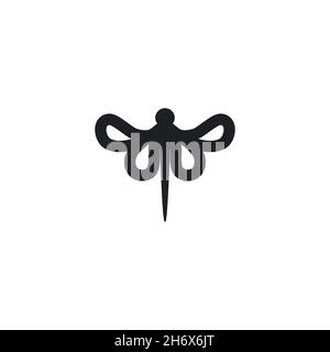 Dragonfly flat icon. Simple style insect animal poster background symbol. Logo design element. T-shirt printing. Vector for sticker. Stock Vector