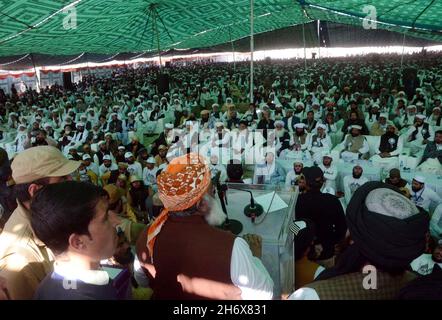Jamiat Ulema-e-Islam (JUI-F) Chief, Maulana Fazal-ur-Rehman addresses during the Ulema Convention held in Quetta on Thursday, November 18, 2021. Stock Photo