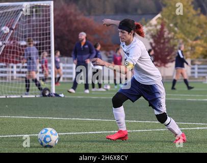 Soccer action with Bonners Ferry vs CDA Charter High School in Post Falls, Idaho. Stock Photo