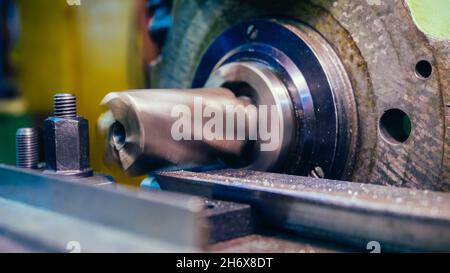 Old geeen milling machine, closeup, metalworking Stock Photo