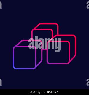 blocks icon on dark, line vector Stock Vector