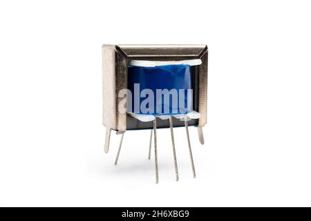 Miniature output transformer (LT77) isolated on white background Stock Photo