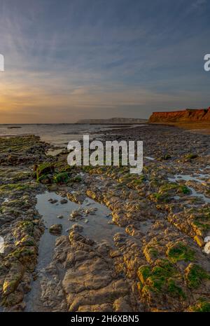 isle of wight compton beach, low tide at compton on the isle of wight, isle of wight coastline, shoreline at compton on the isle of wight uk Stock Photo