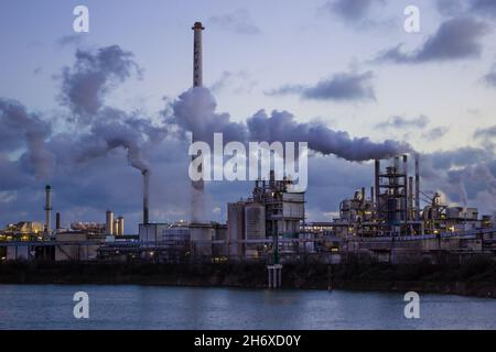 Chemical industry at the rhine harbour in Krefeld Linn, Germany. Stock Photo