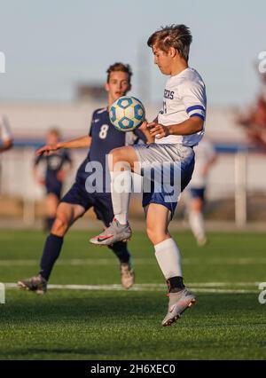 Soccer action with Bonners Ferry vs CDA Charter High School in Post Falls, Idaho. Stock Photo