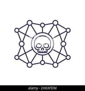 malware spread and cyber attacks line icon Stock Vector