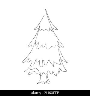 Decorative hand drawn fir tree, design element in continuous one line drawing style. Can be used for cards, invitations, banners, posters, print Stock Vector