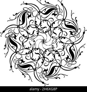 Spiral black and white Mandala graphic design. Abstract art. Vector illustration with transparent white. EPS10. Stock Vector