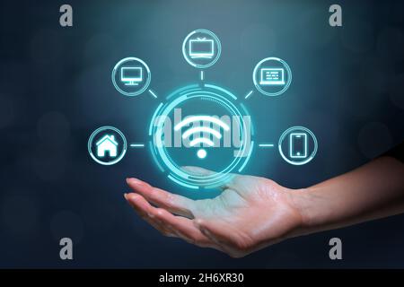 Concept of business organization of corporate wifi network. Stock Photo