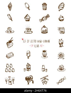 Food hand-drawn sketch line icons Stock Vector